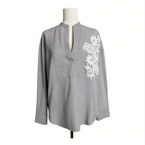 Ralph Lauren Womens Boho Bohemian Blouse Shirt Top Cottage Striped Floral Lace L